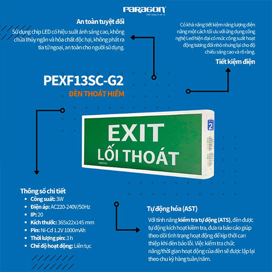 Đèn Exit thoát hiểm 1 mặt PARAGON PEXF13SC G2 2