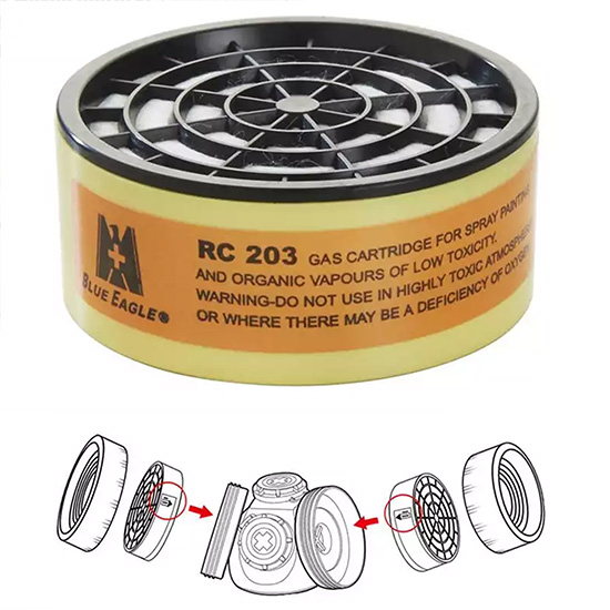Hộp lọc hóa chất RC203 sử dụng cho sơn phun và hơi hữu cơ có độc tính thấp