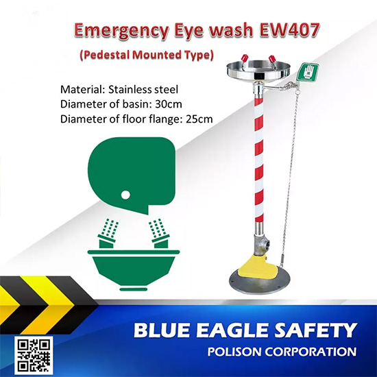 Bồn rửa mặt khẩn cấp gắn sàn Blue Eagle EW407, Trạm rửa mắt khẩn cấp gắn trên sàn 30cm Blue Eagle EW407