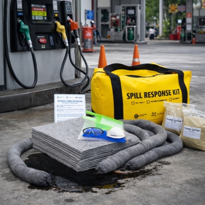 Bộ ứng phó nhanh dầu và hóa chất tràn vãi 30L PetroChemical Spill Kit PF117